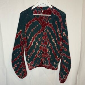 YFB Oversized Tie-Dye Cardigan Sweater - Red and Green Size Small